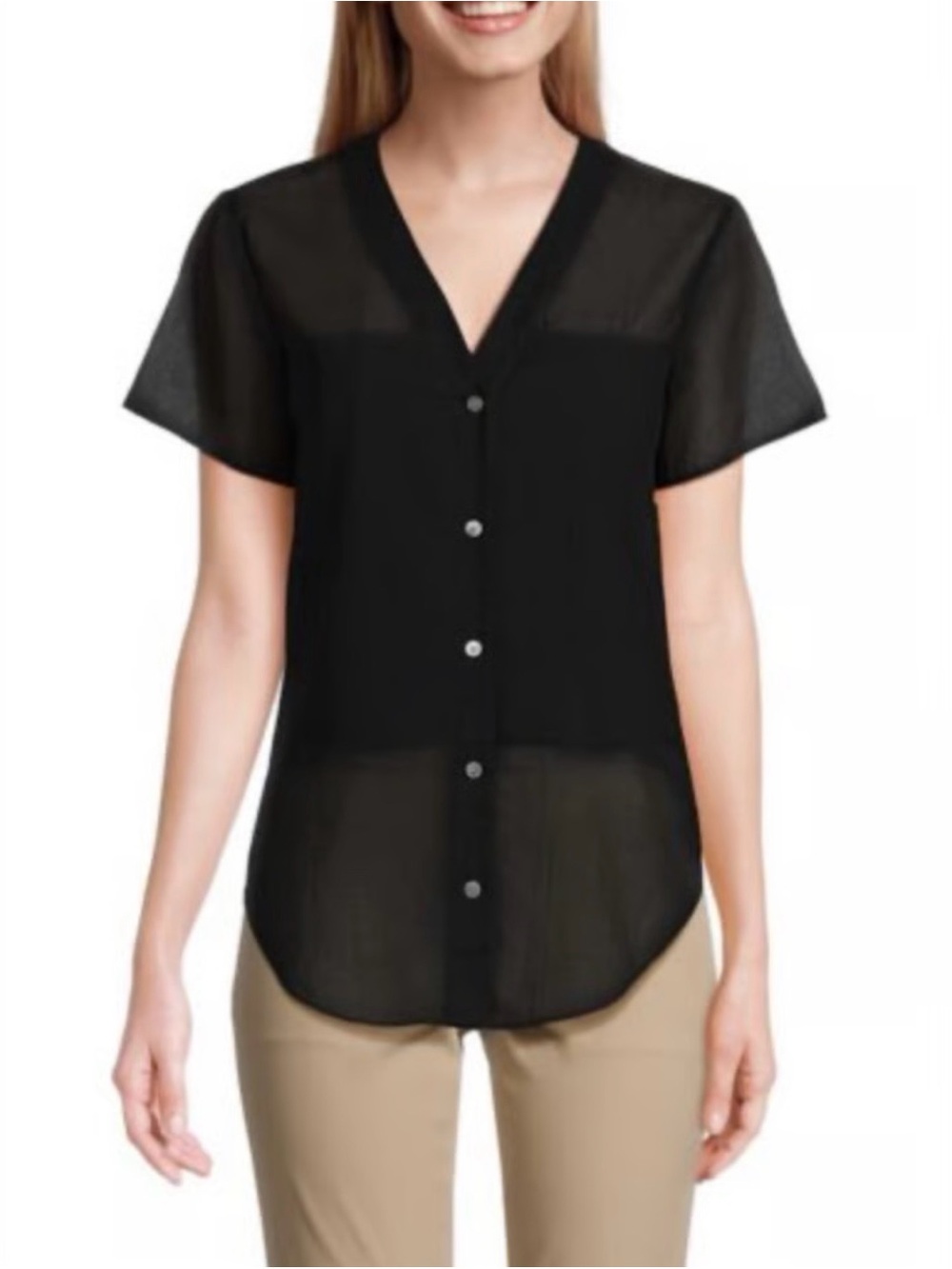 NWT Theory Cotton Black Short-Sleeve Button-Down Blouse